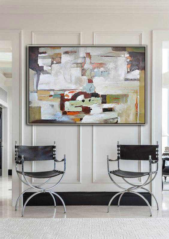 Original Abstract Art Paintings,Oversized Horizontal Contemporary Art,Hand Made Original Art,White,Grey,Dark Red.etc